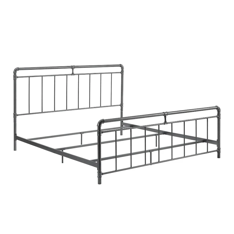 Retro Charcoal Black Metal Bed