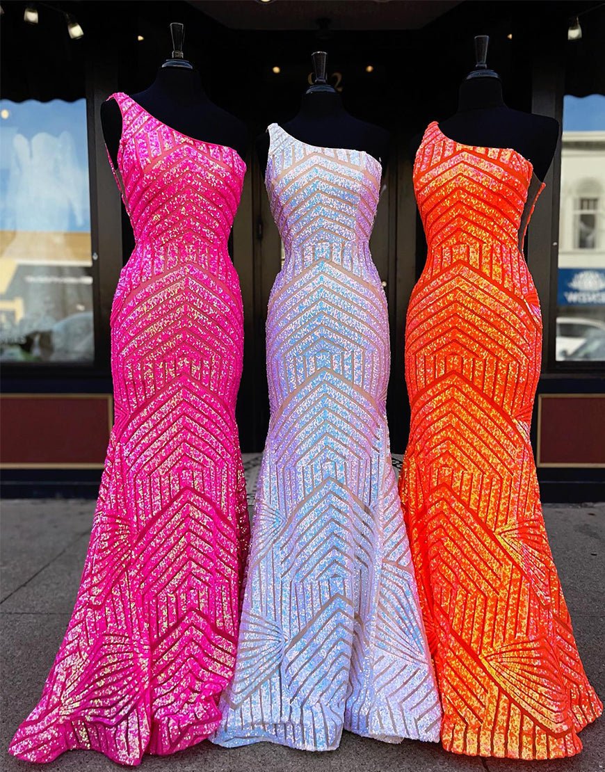 Mermaid Unique One Shoulder Sequins Prom Dress