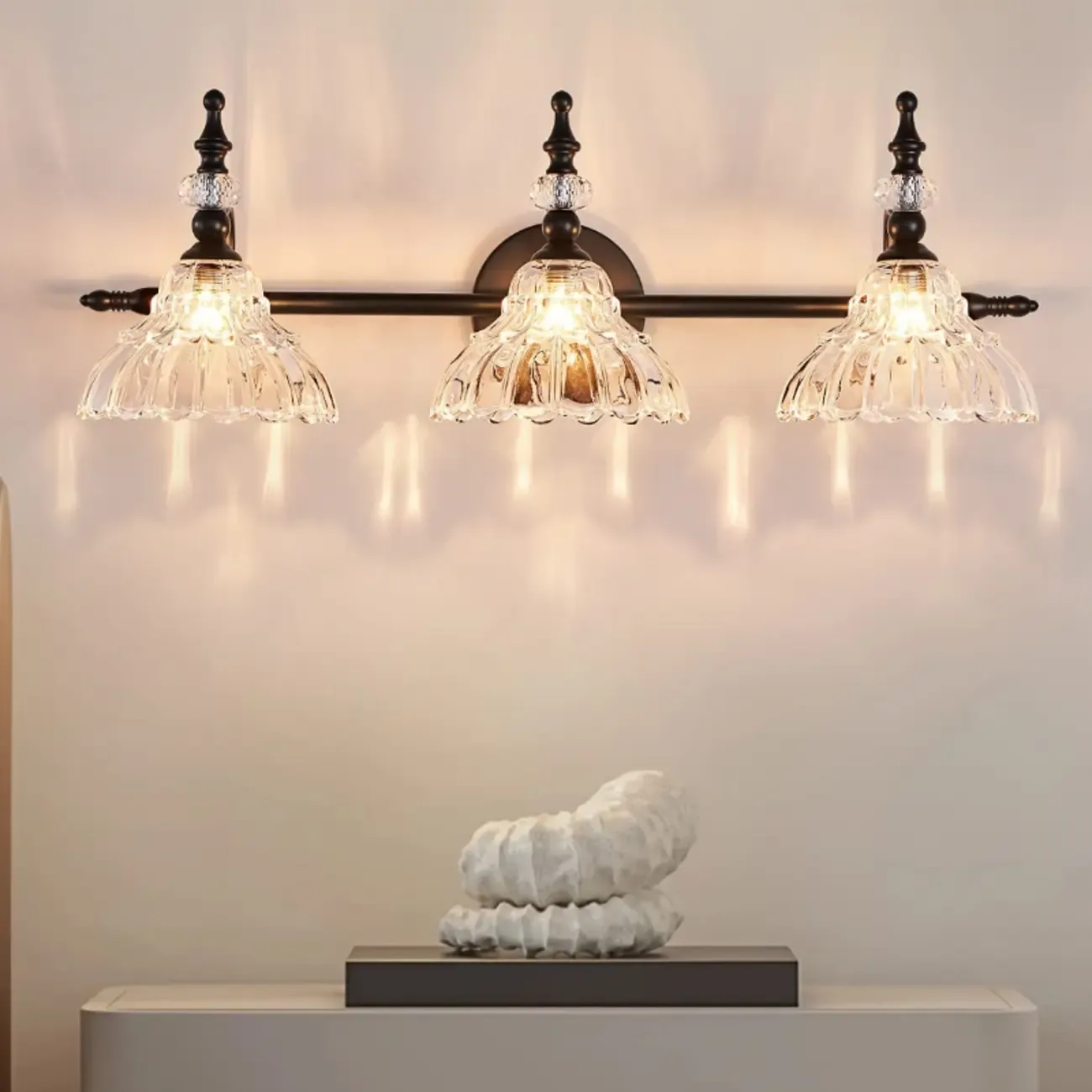 Modern Flower Glass Bathroom Vanity Light in Black/Brass