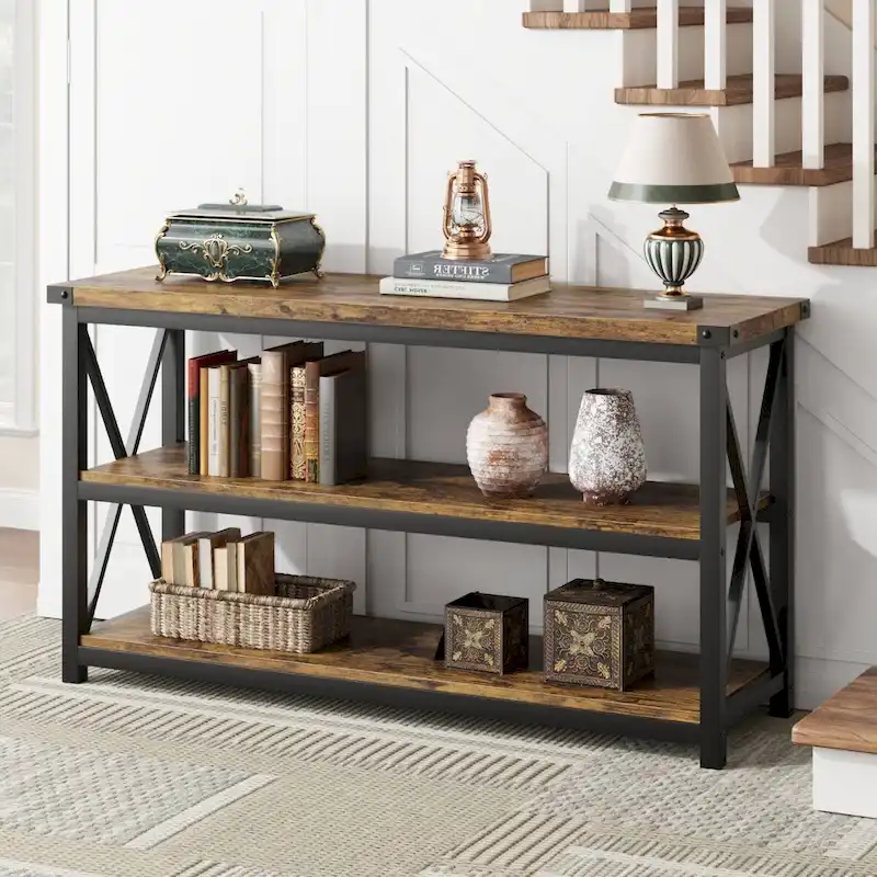 47.2 3 Tier Narrow Entryway Table, Console Table with Metal Frame
