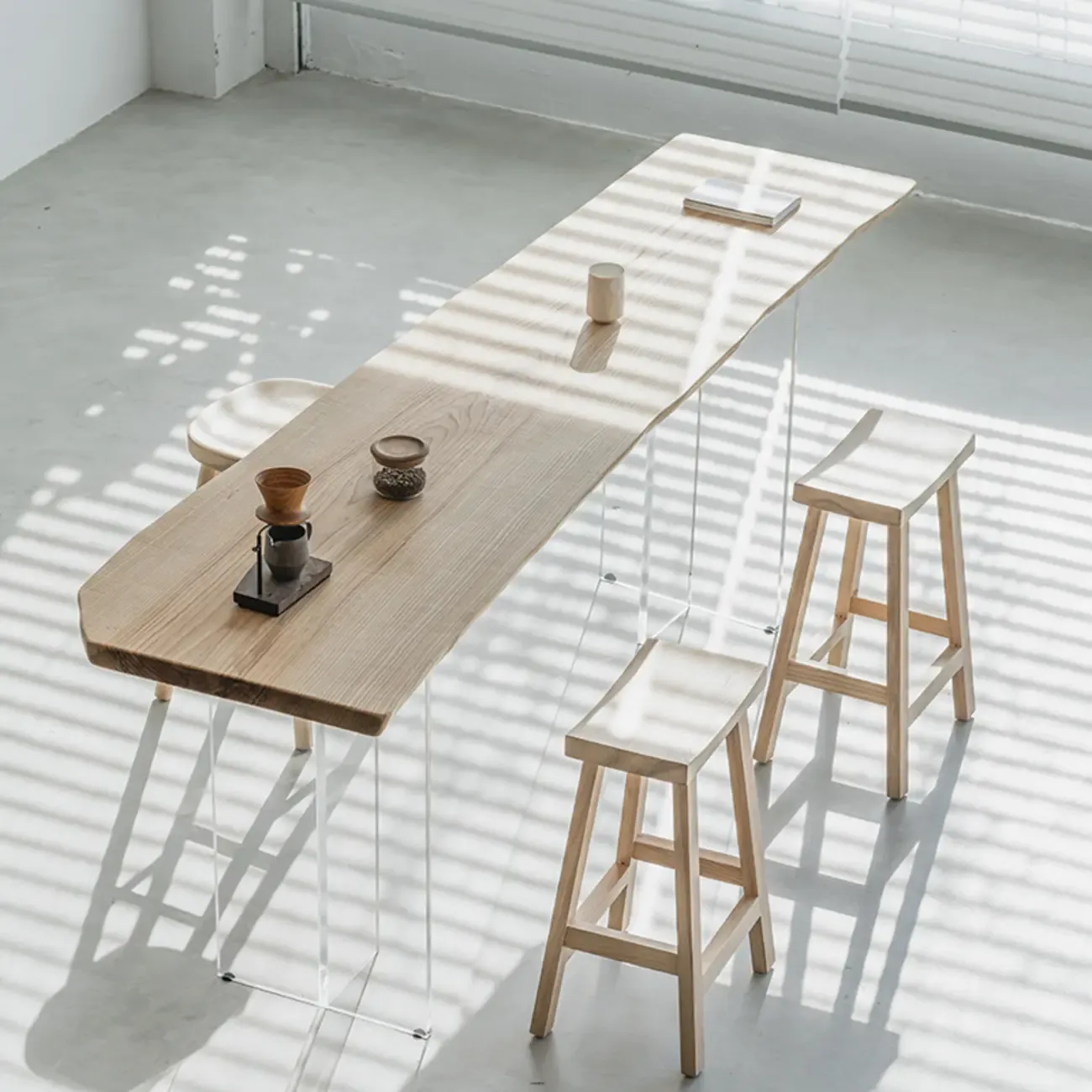 Scandinavian Clear Plastic Base Bar Tables with Wooden Top