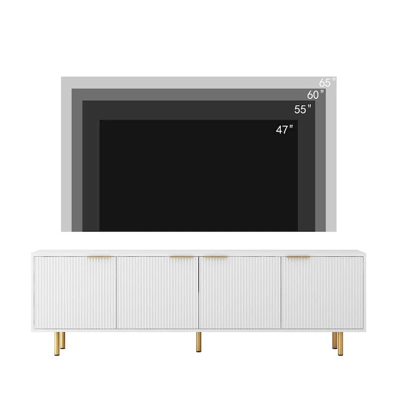White Fluted TV Stand with Power Outlet - 68 Inch