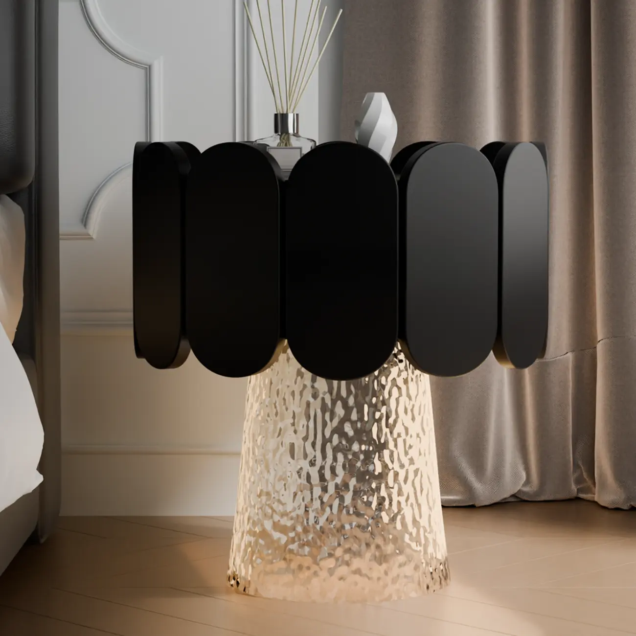 Organic 1-Drawer Modern Nightstand with Light