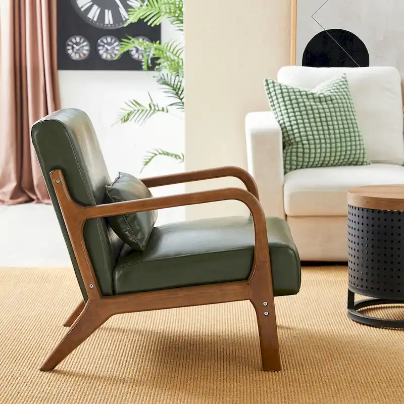 Glitzhome Set of 2 30.75 H Mid-Century Modern PU Leather Accent Chairs with Cushion - 25.75 W x 33.75 D x 30.75 H