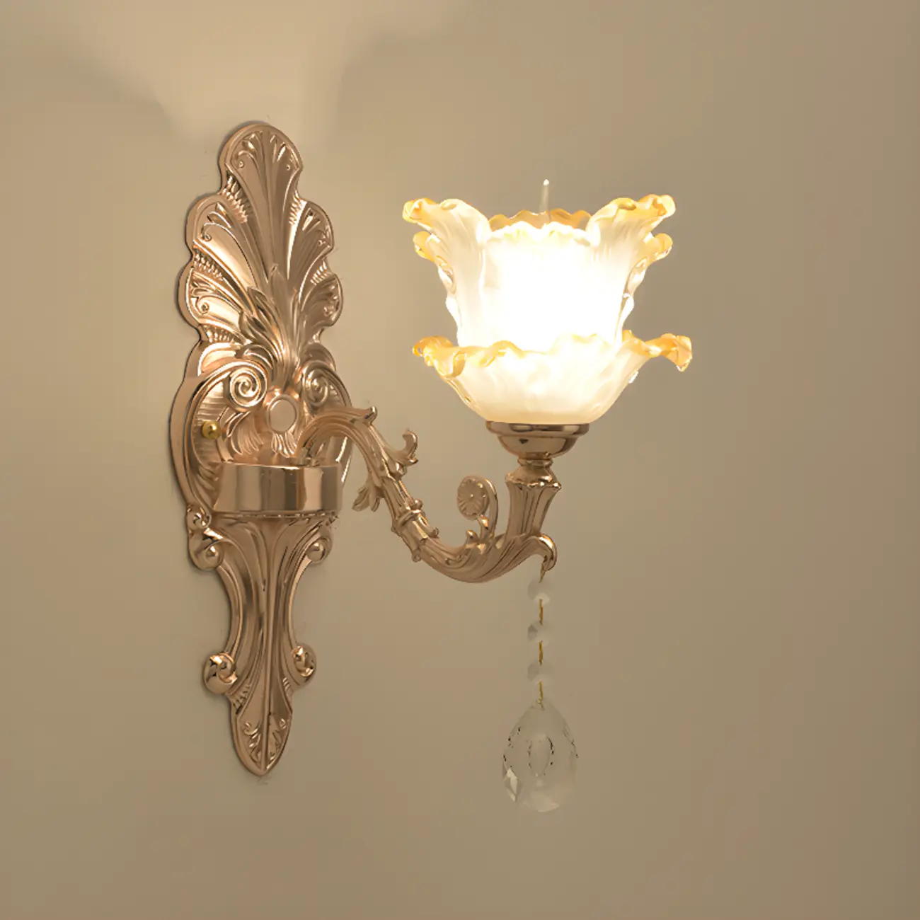 Mini Antique Gold Wall Sconce with Geometric Crystal Shade