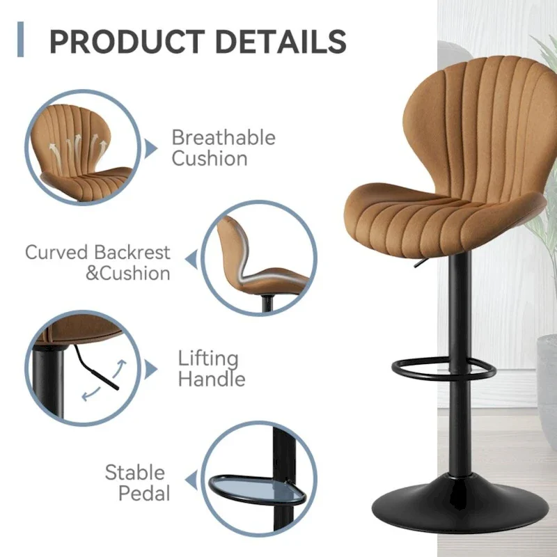 Modern Fabric Bar Stool with Iron Frame - 2 Pack