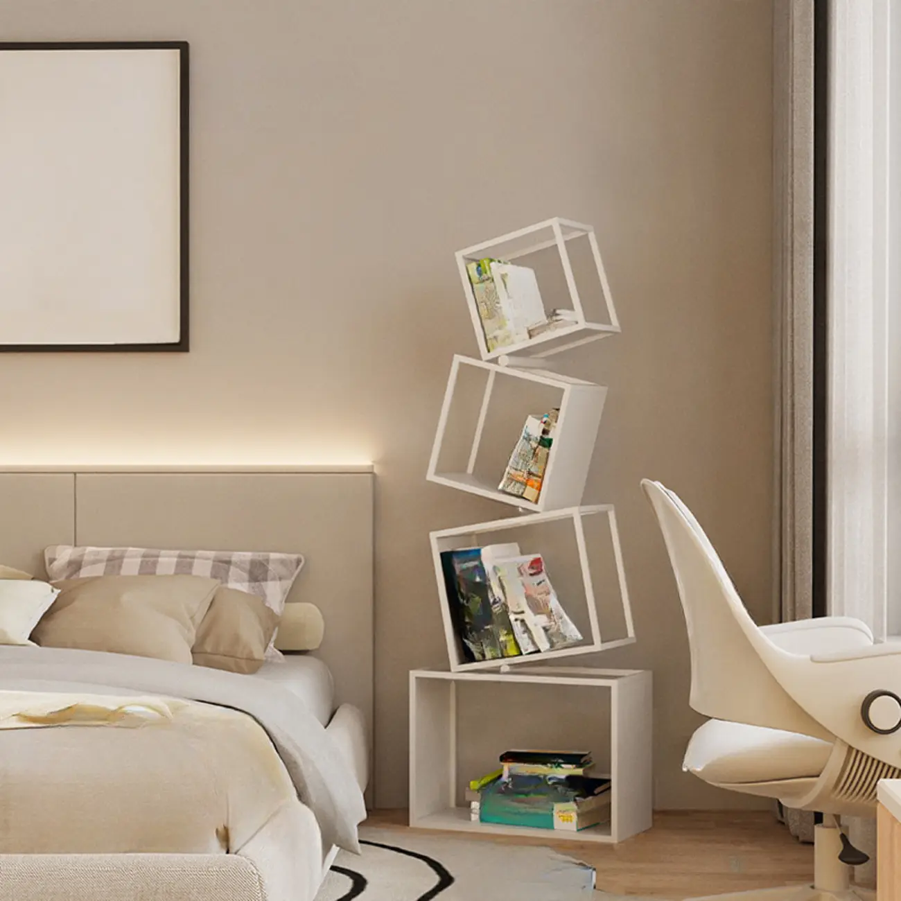 73H Black Metal Geometric Open Cube Bookcase