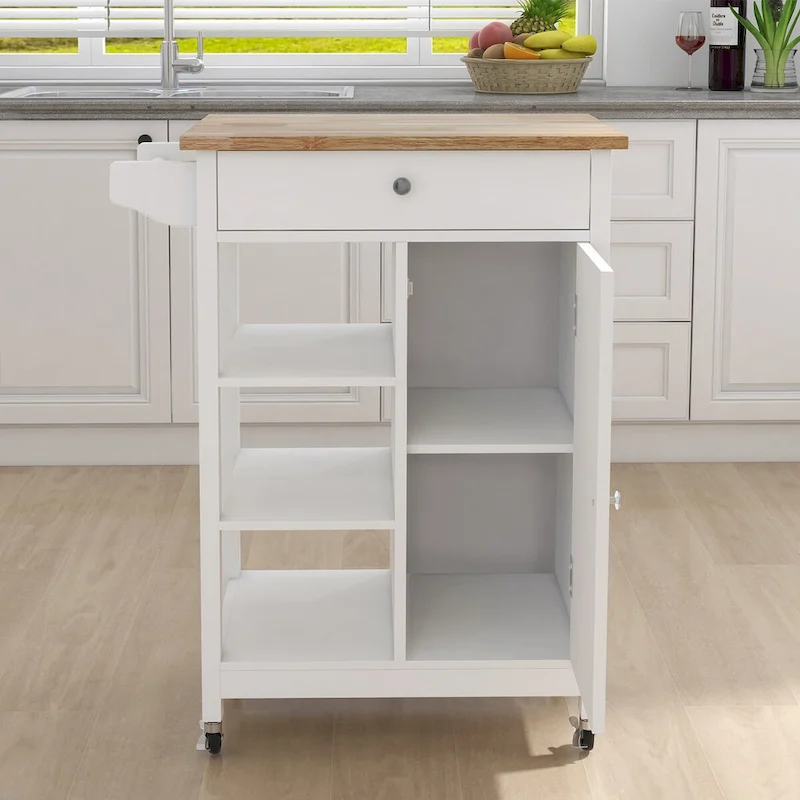 Kitchen Island Rolling Trolley Cart with Adjustable Shelves and Towel Rack - 25.98L * 15.55W * 34.06H