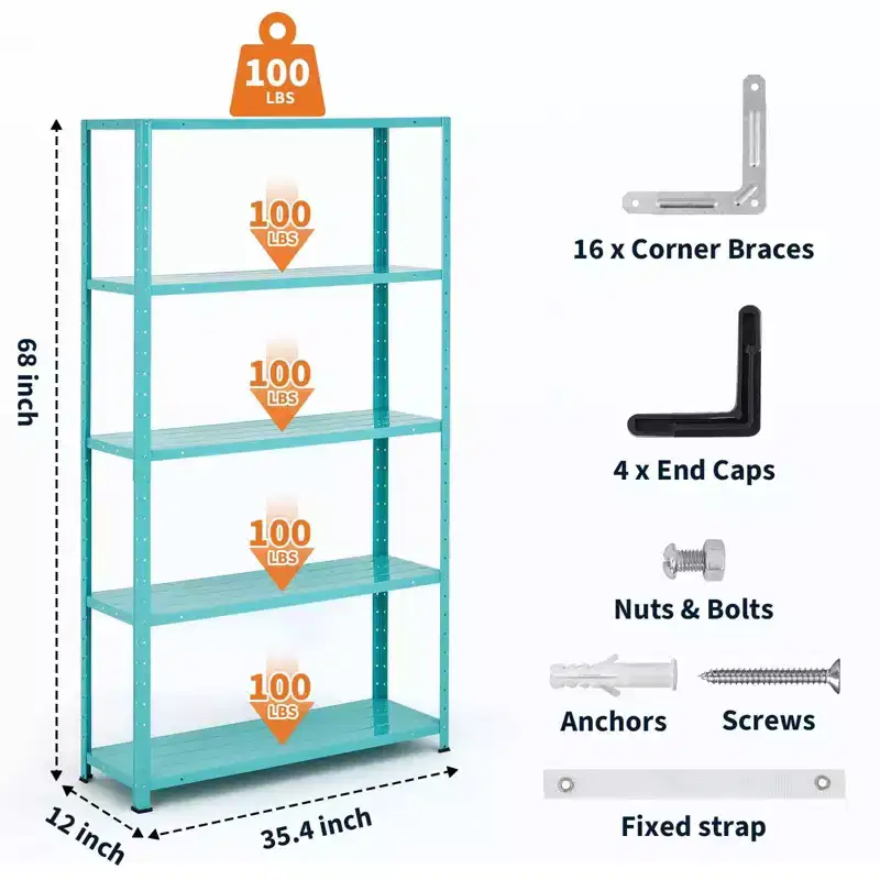 5-Shelf Shelving, Storage Shelves Metal Bookshelves for Storage, Adjustable Garage Shelving Heavy Duty Storage Rack Pantry Shelf Kitchen Shelving