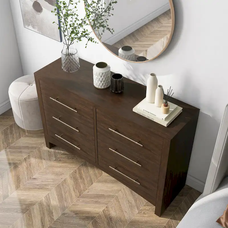 Malgan Traditional Walnut 56-inch Wide 6-Drawer Double Dresser by