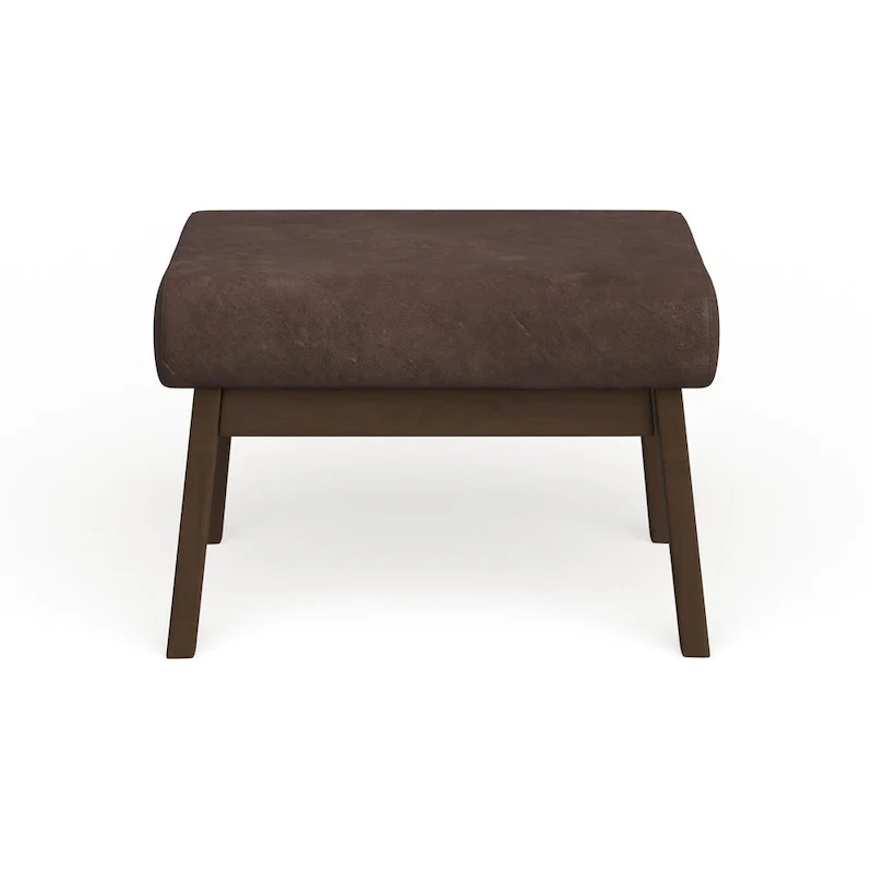 Brown Faux Leather Ottoman with Wood Legs