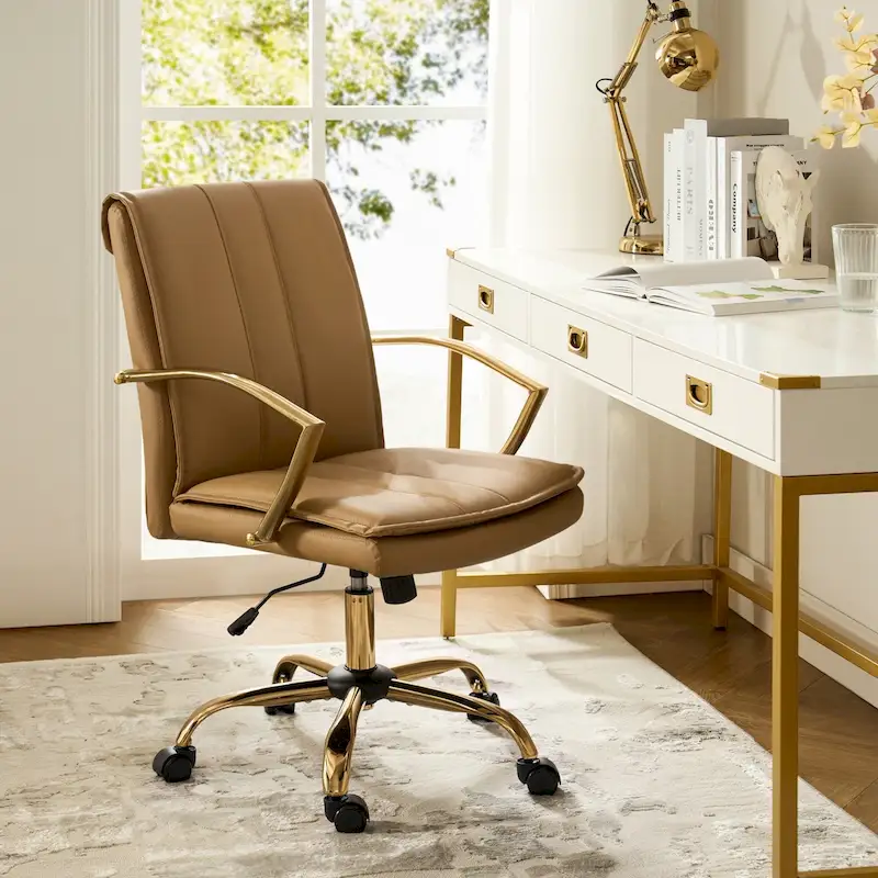 Modern Leather Rocking Office Chair with Metal Base