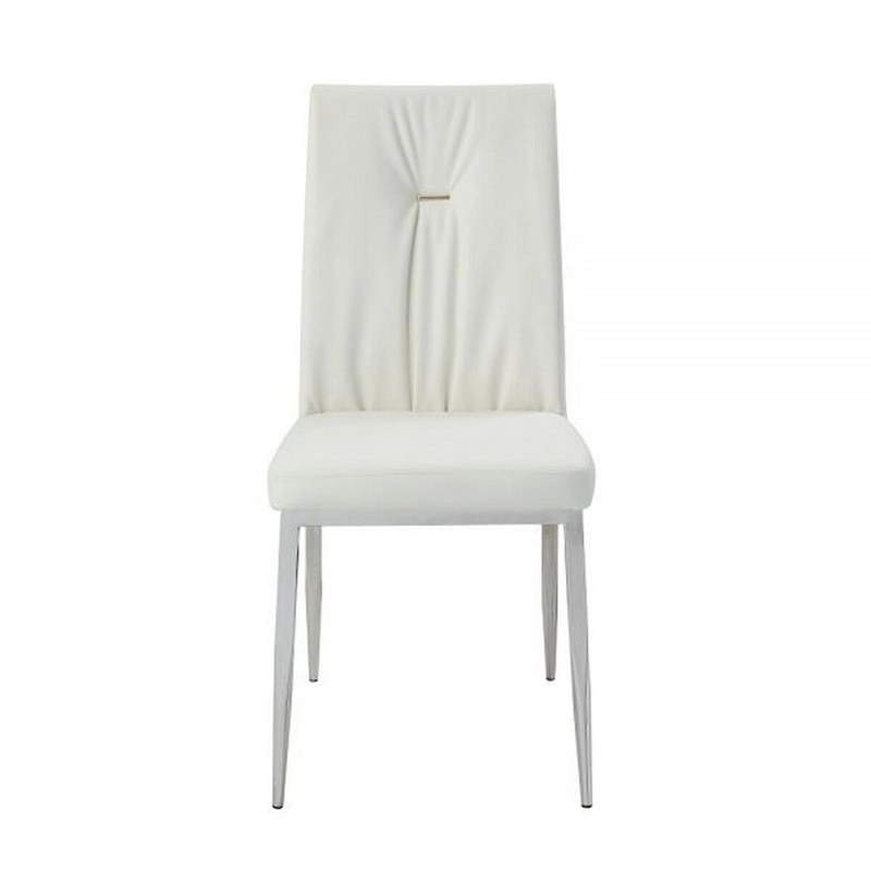 Kami 22 Inch Dining Chair, Set of 2, Tufted Backrest, Beige and Chrome