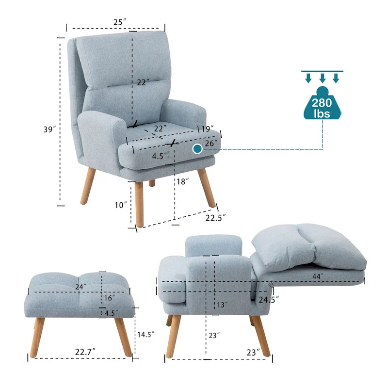 Fabric Armchair Accent Chair with Ottoman Set