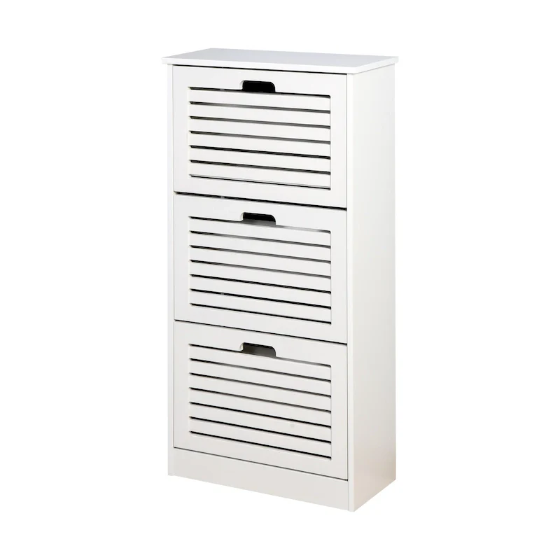 White Flip-Door Shoe Cabinet, 3-Tier, for 1–2 People