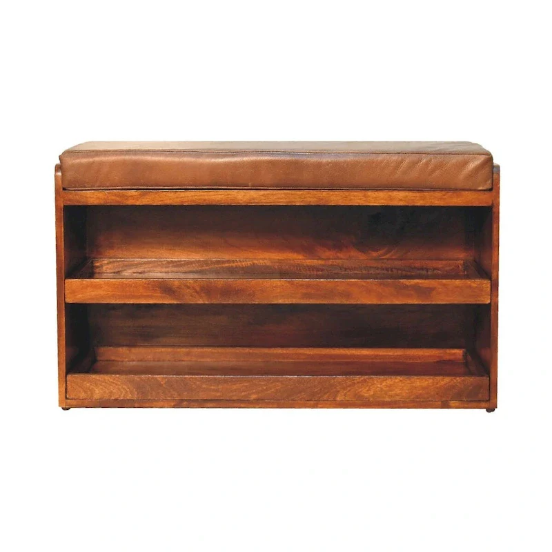 Chestnut Pull-Out Shoe Storage Bench, 2 Drawers, 6-8 Pairs
