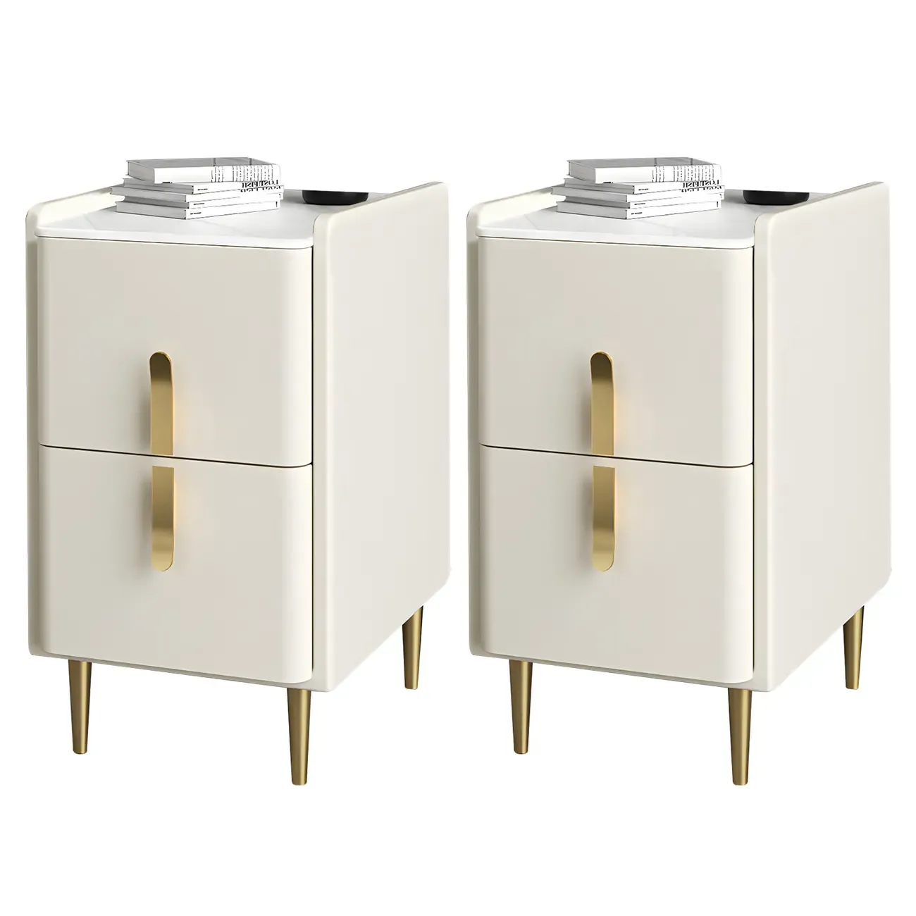 Glam Night Table with 2 Drawers – Off-White Finish