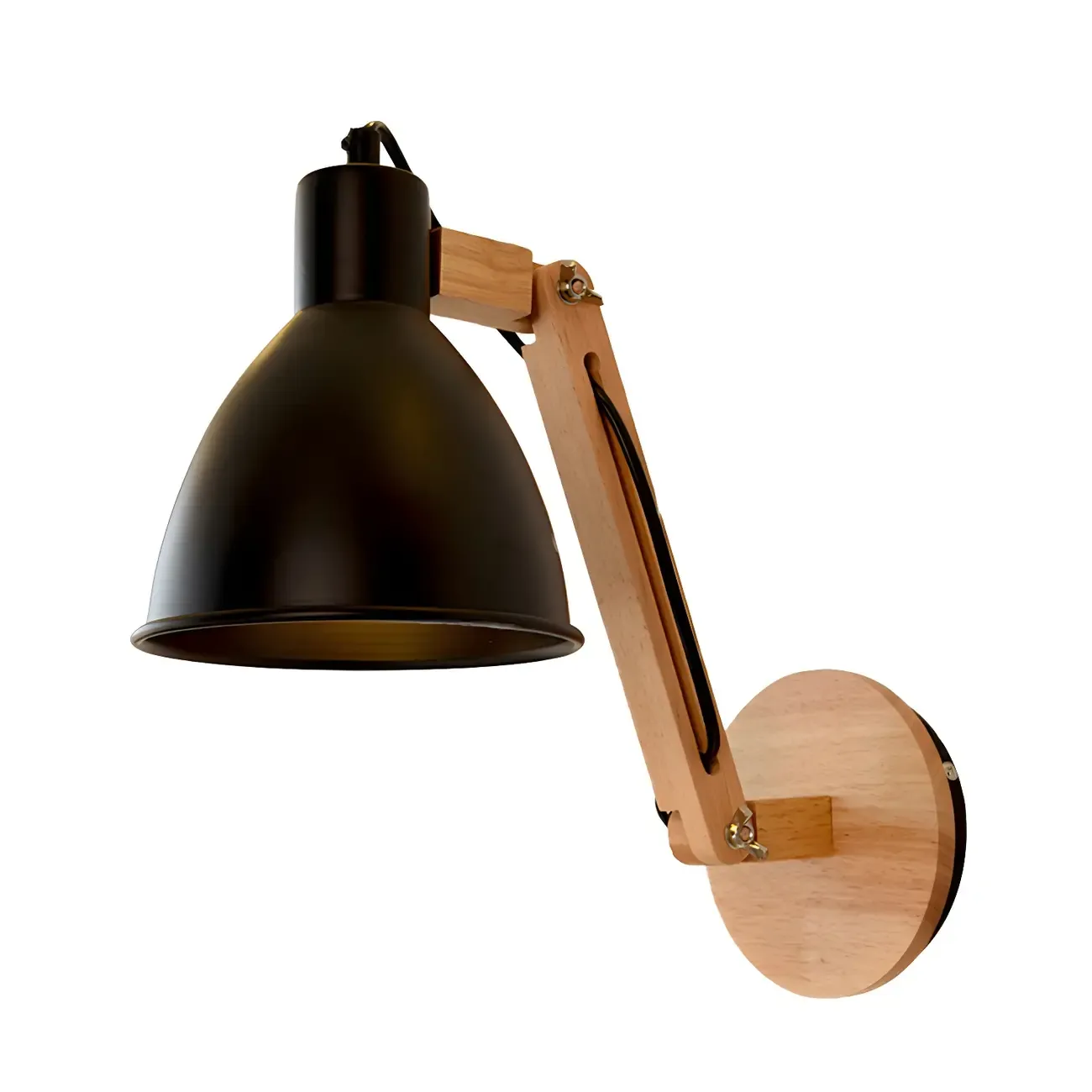 Domed Metal Shade Wood Swing Arm Wall Light