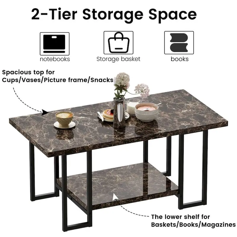 Mieres 39  Wide 2-Tier Faux Marble Top Coffee Table with Steel Frame