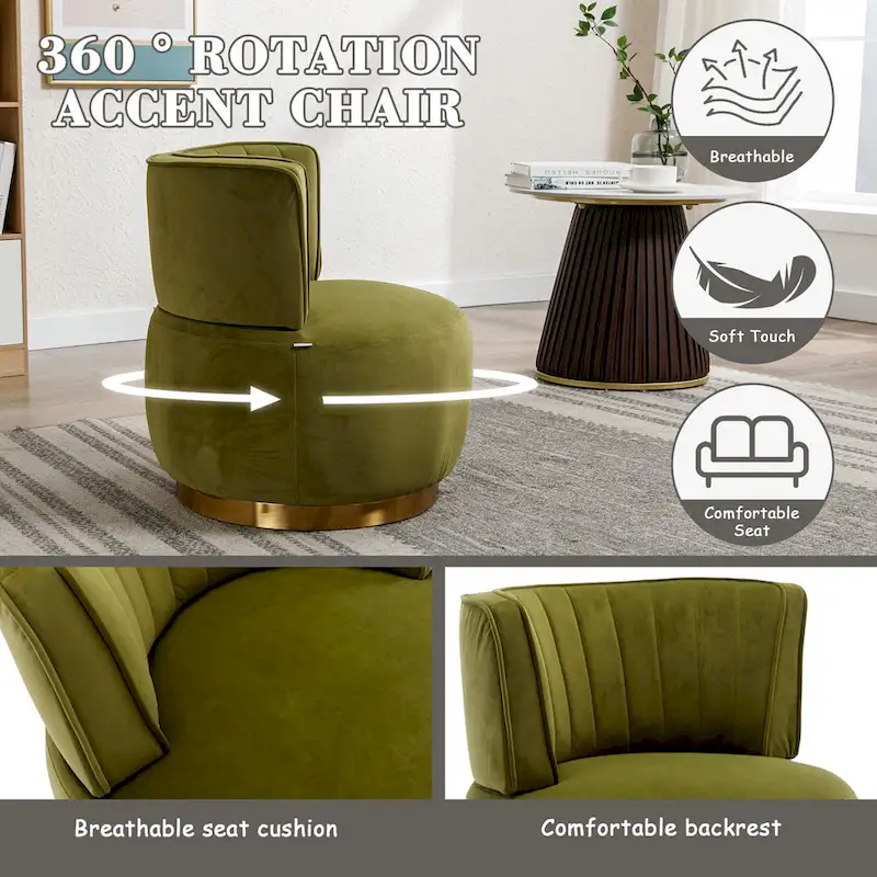 HOMEFUN Velvet Upholstered 360 Degree Swivel Armless Round Barrel Chairs
