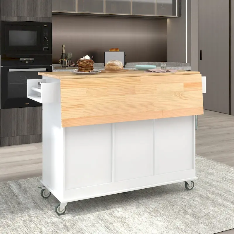 Multifunctional Kitchen Cart with Spice Rack and Adjustable Shelves