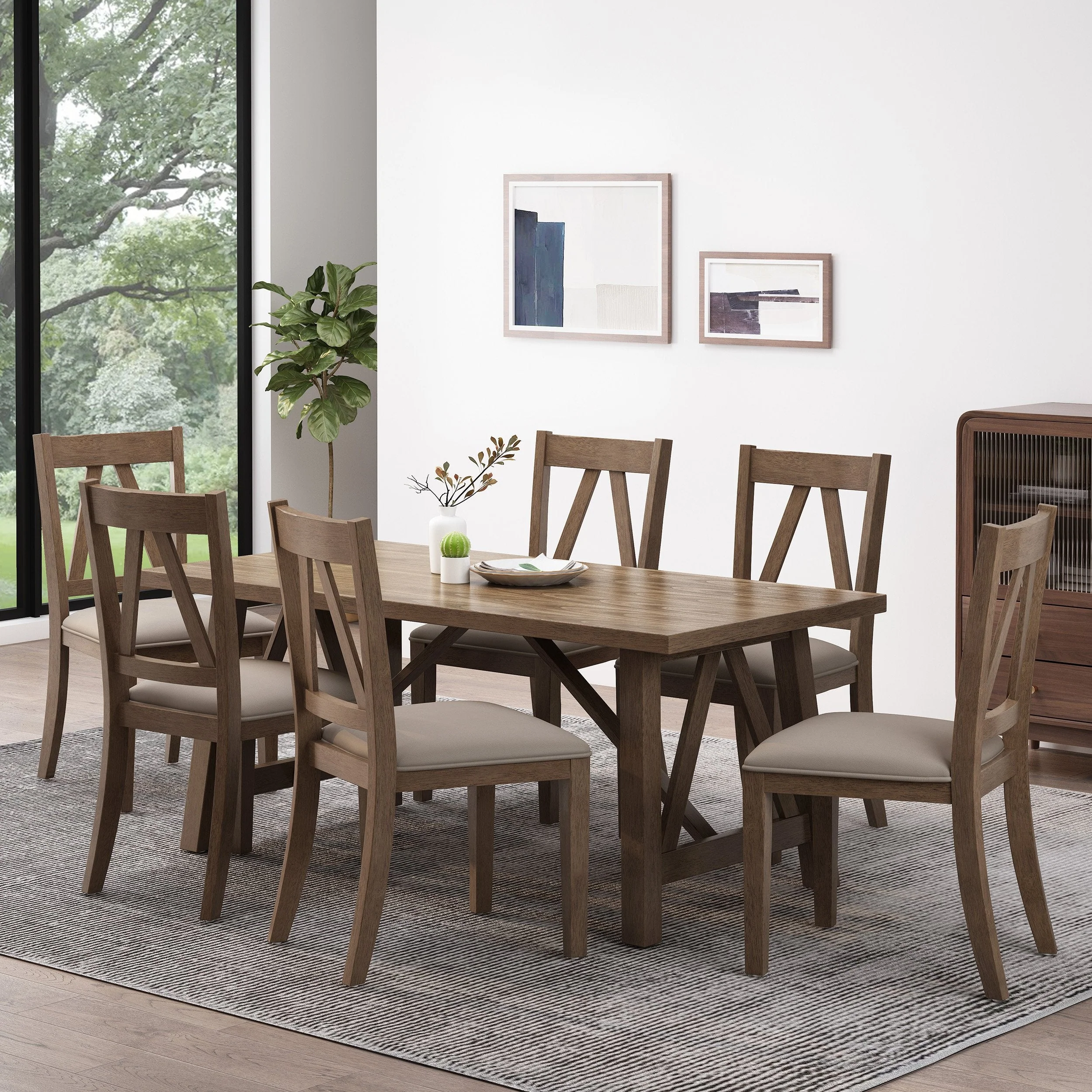 Farmhouse Wood 7 Piece Dining Set - NH696413