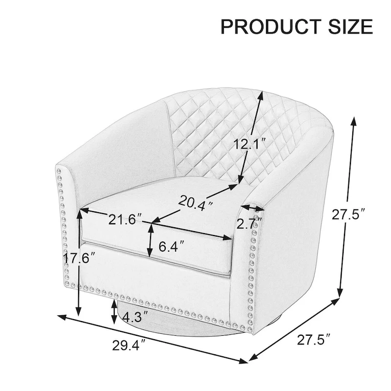 Faux Leather Nailheads Swivel Barrel Chair Set of 2
