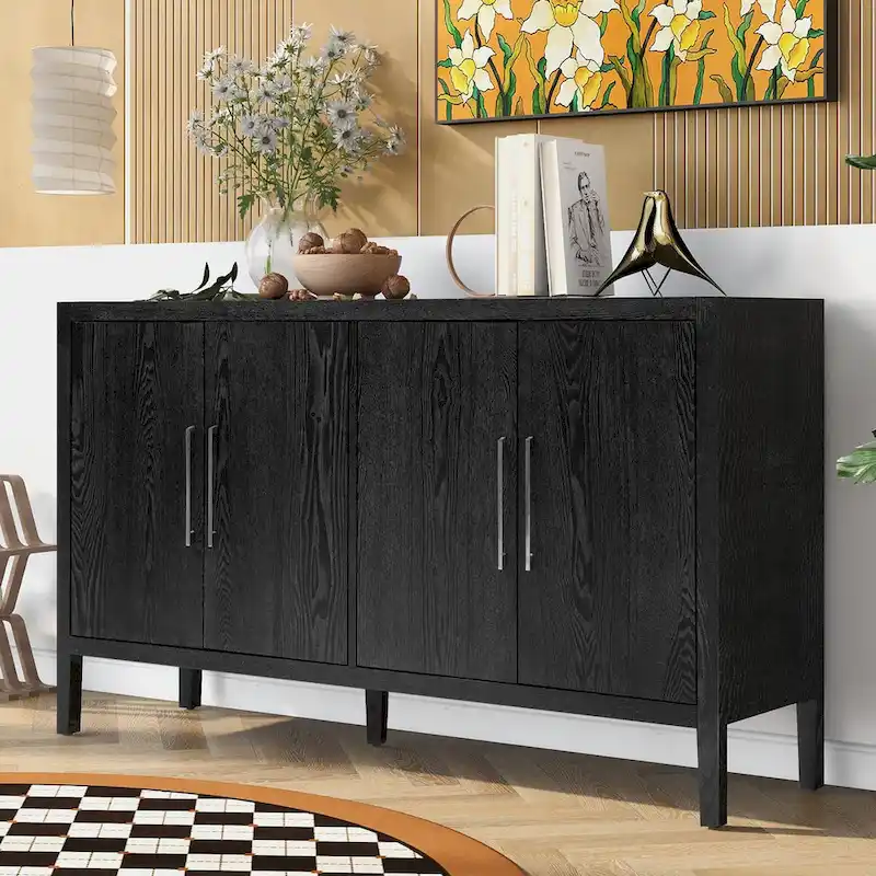 60  Modern 4-Door Sideboard with Solid Wood Legs