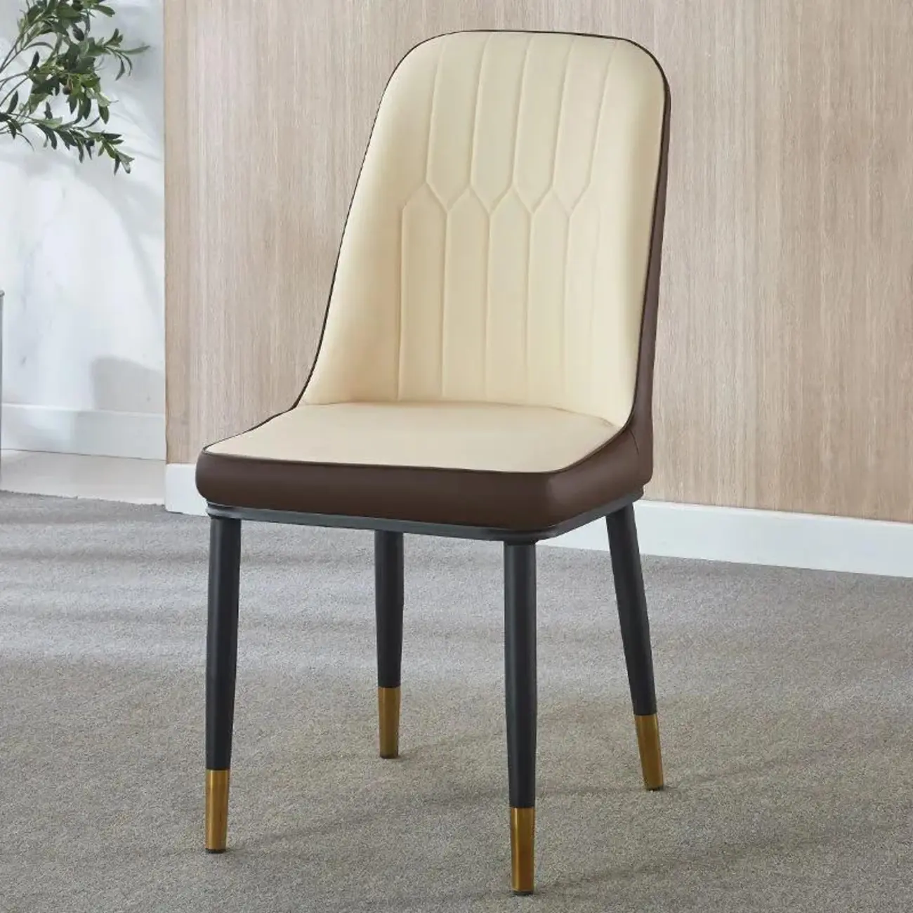 Modern Leather Upholstered Dining Chair with High Back