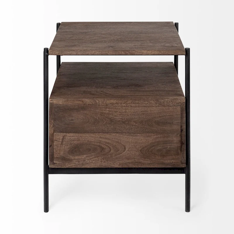 Glenn I Square Dark Brown Wood and Iron Black Frame Side Table