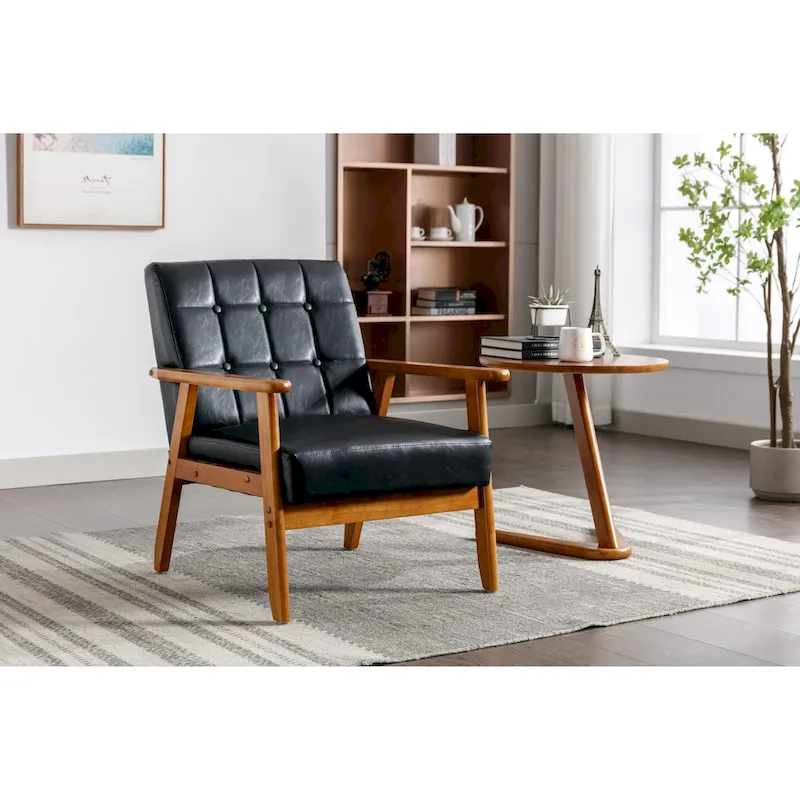 Mid-Century Modern Wooden Upholstered Accent Arm Chair