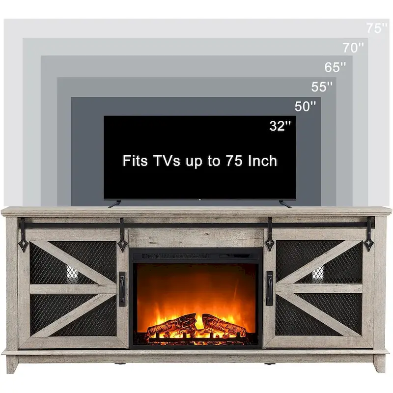 White Farmhouse TV Stand with Electric Fireplace