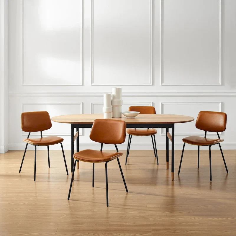 Set of 2 Mid-century PU Leather Bentwood Dining Chairs