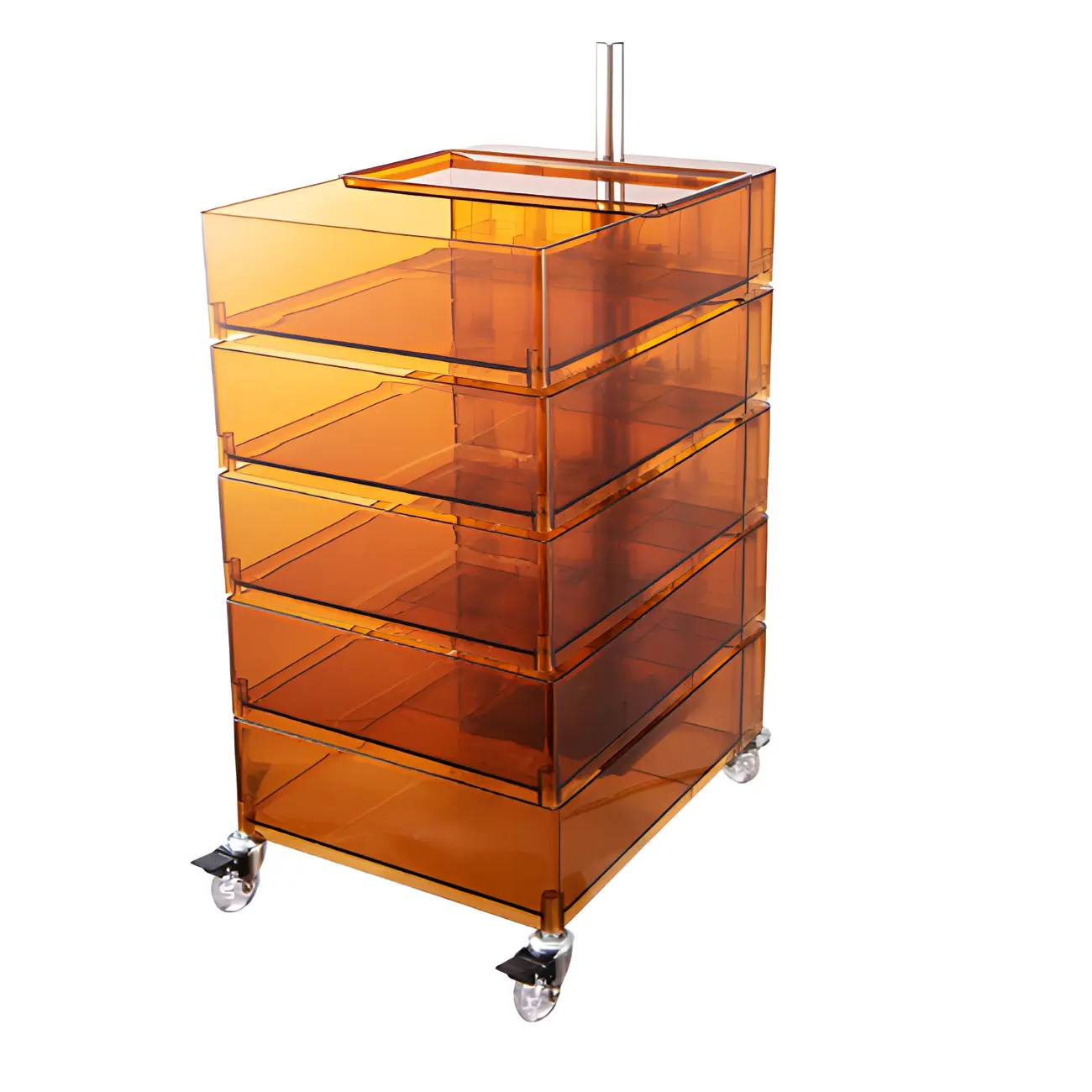 Vibrant Yellow Transparent Nightstand with Drawers and Wheels