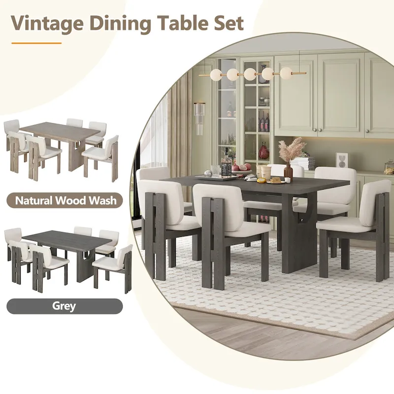 7-Piece Transitional Wooden Dining Set with Rectangular Table & 6 Chairs