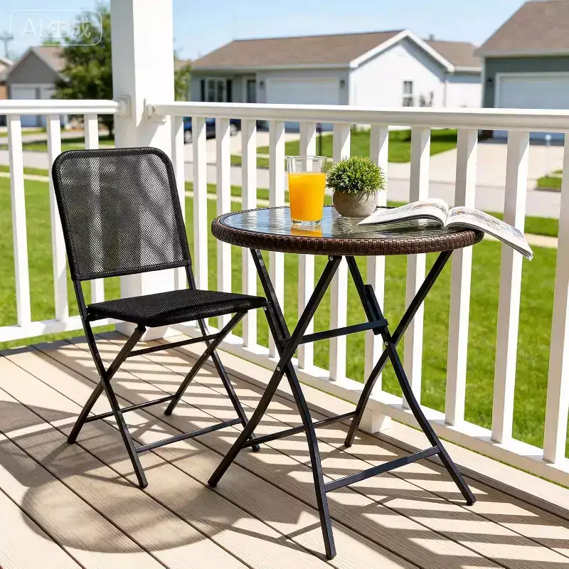 VINGLI 23.6in Modern Brown Rattan Folding Glass Outdoor Side Table, Small Patio Table with Tempered Glass Top