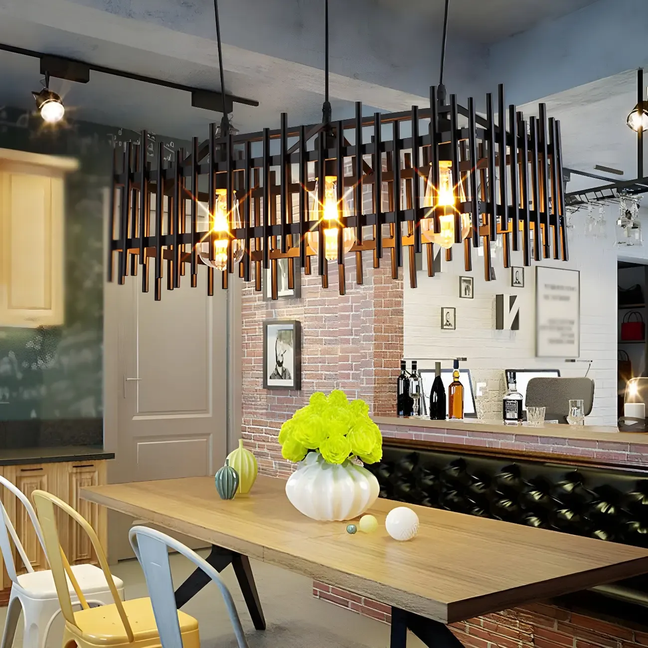 Industrial Black Metal Cage Chandelier for Kitchen