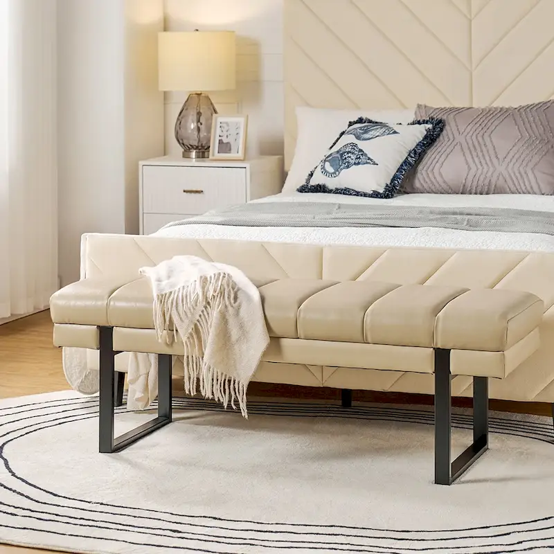 Laurens Modern 52.5 Channel Tufted Bench with Mental Legs by HULALA HOME