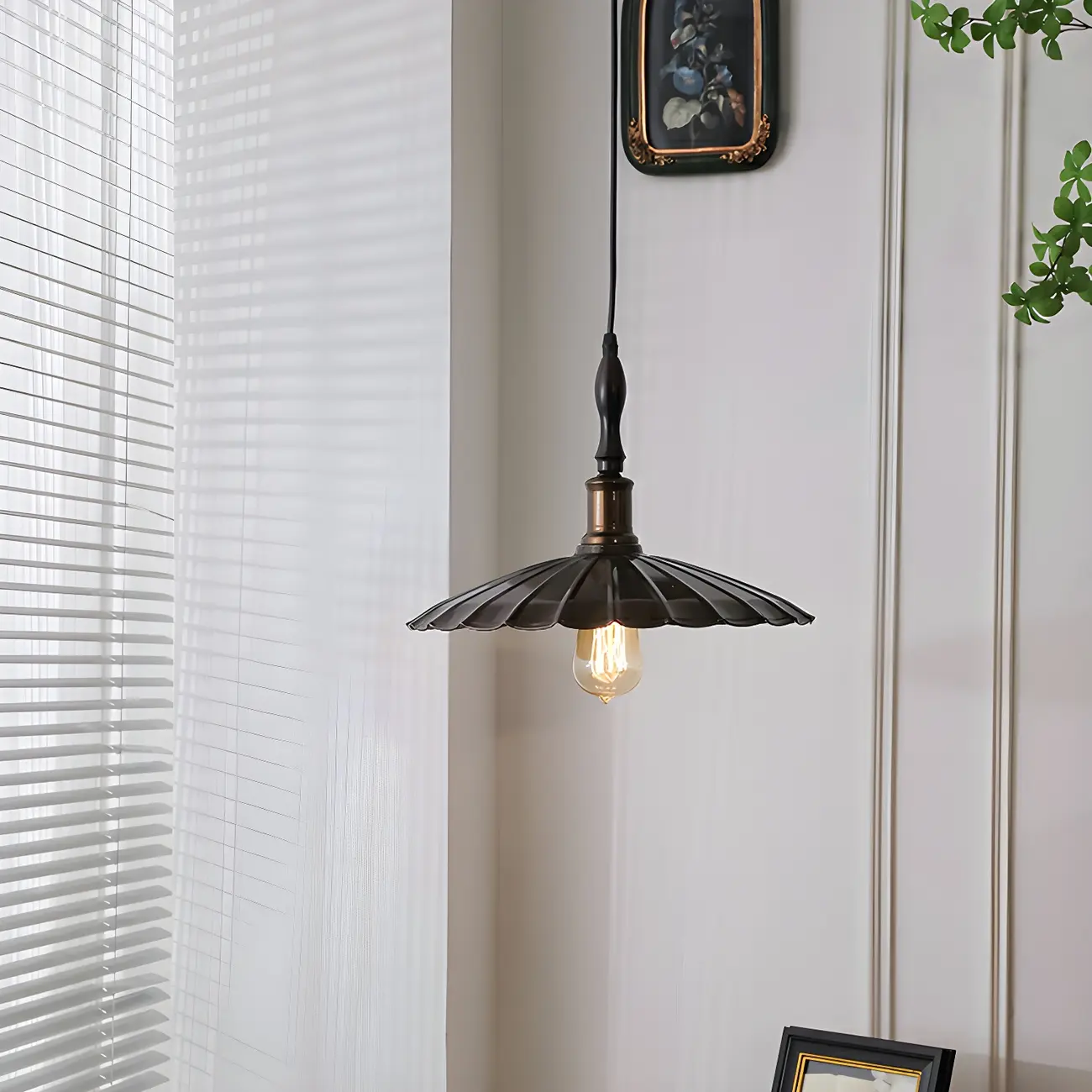 Brown Iron Fluted Cone Round Pendant Light