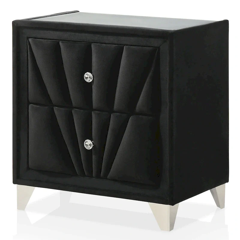 Ambrosia Glam Black Fabric Upholstered Nailhead 5-Piece Panel Bedroom Set by Furniture of America