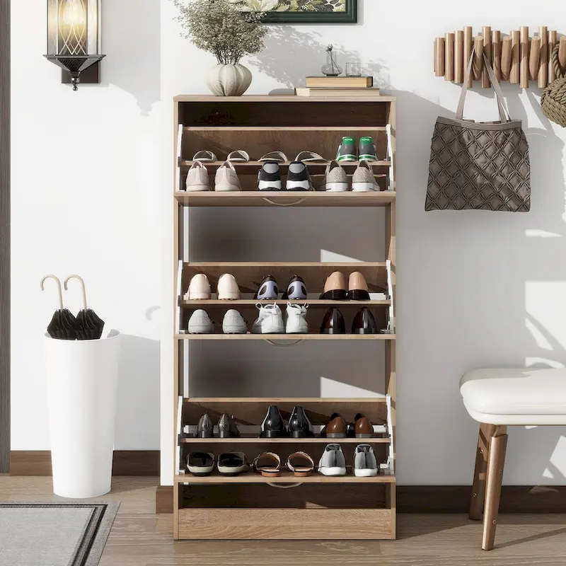 3-Drawer Shoe Storage Cabinet with 3-Tier Wood Shoe Rack
