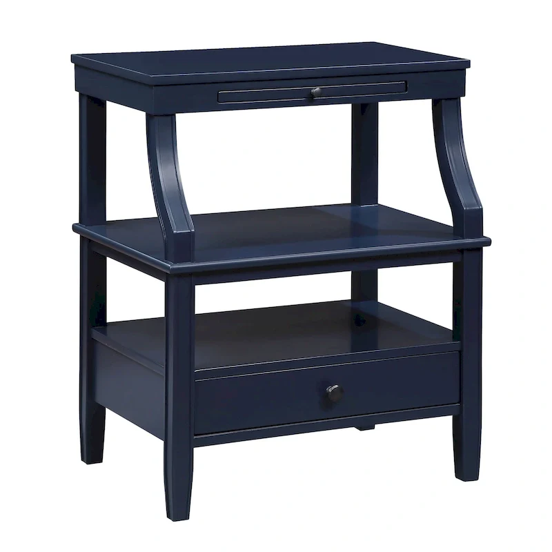 Navy Blue / Antique Grey / Antique White 3-Tier Side Table with Drawer & Pull-Out Tray