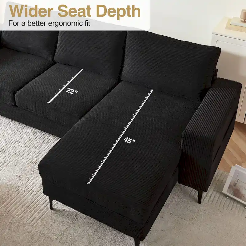 HOOOWOOO L-Shaped Upholstered Sofa Couch with Metal Legs