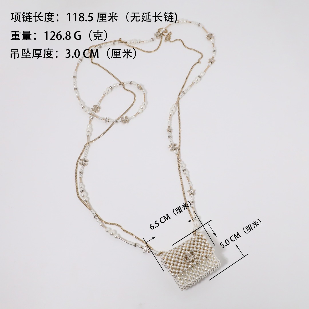 CCL122 Chanel handmade pearl bag long pearl chain necklace - ccjewelryacc