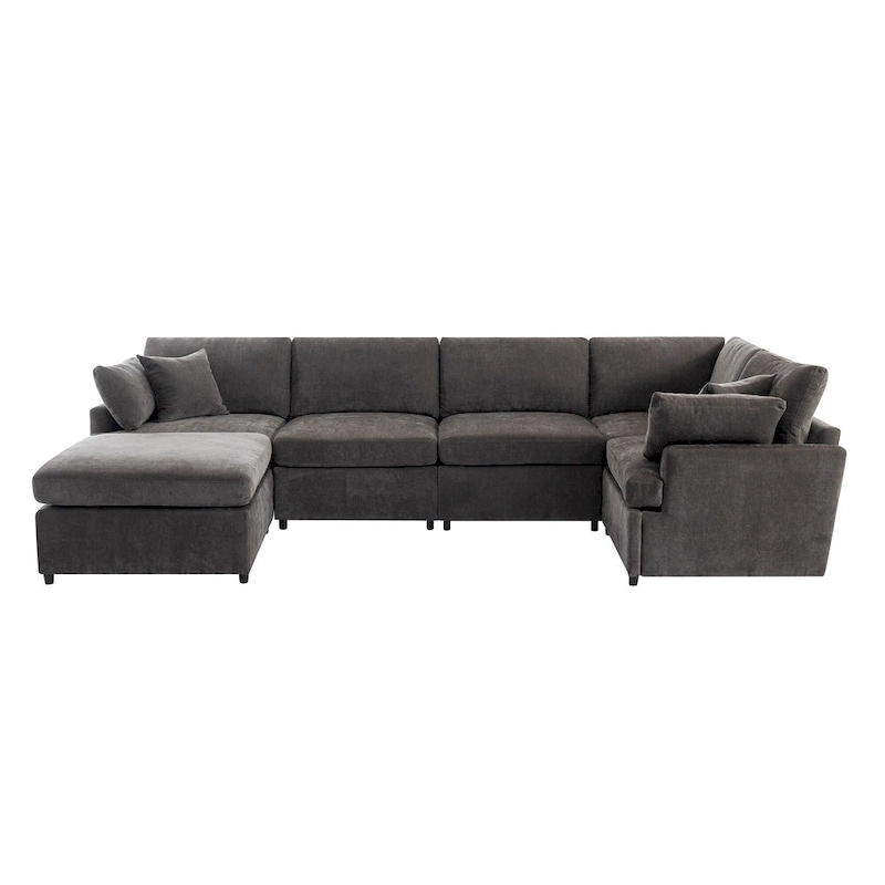 100.4 Spacious U-Shape 6 Seater Sectional Sofa with Removable Ottomans and Pillow, Flexible Configuration
