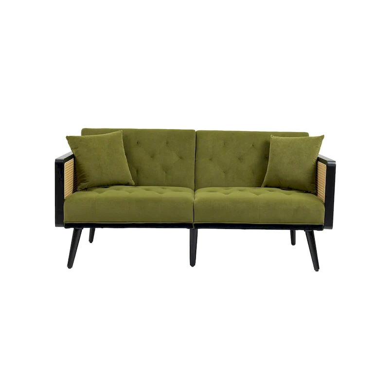 Velvet Upholstered Tufted Sleeper Loveseats Armsofa with Metal Feet