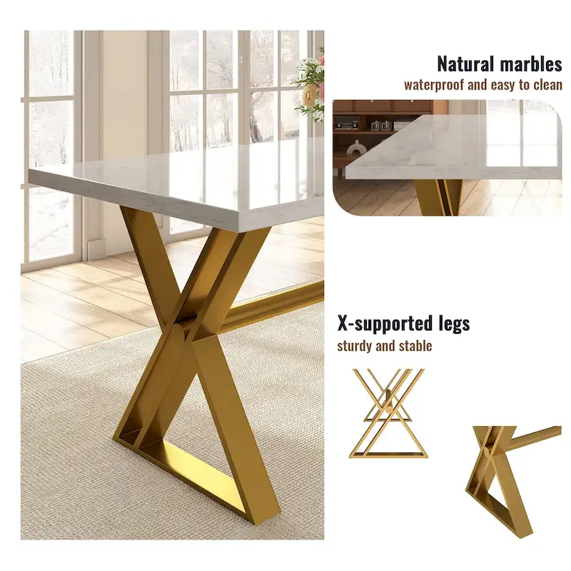 7-Piece Clihome Marble Dining Table with Velvet Chair Dining Chair