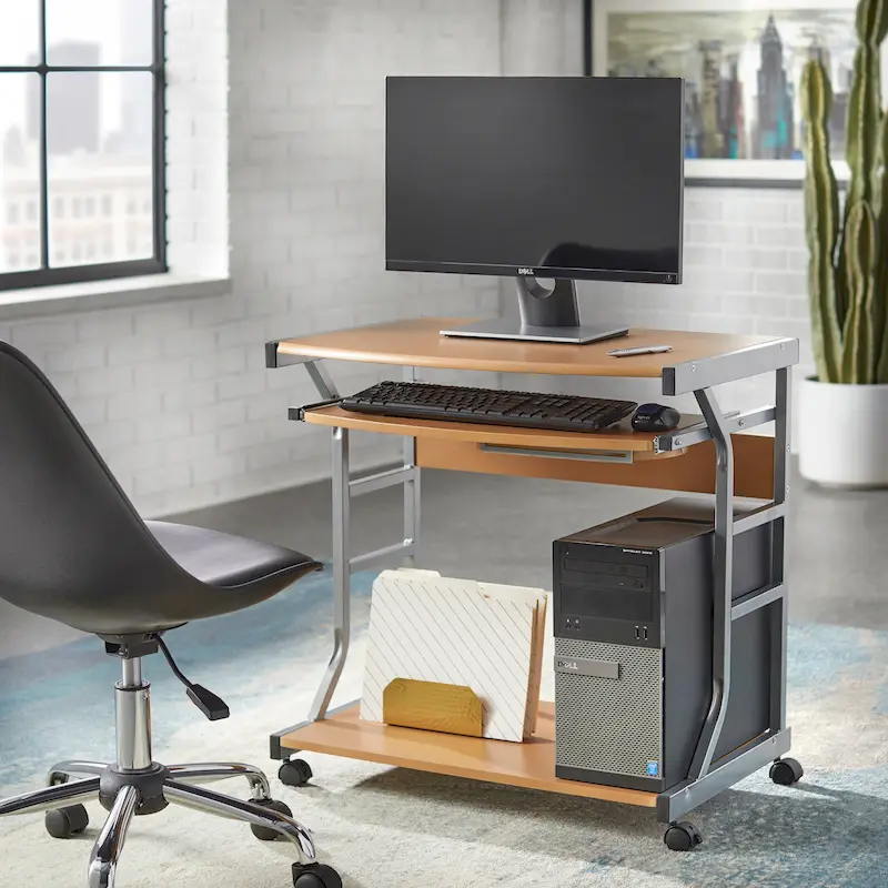 Rolling Computer Desk Cart with Storage Shelves & Wheels