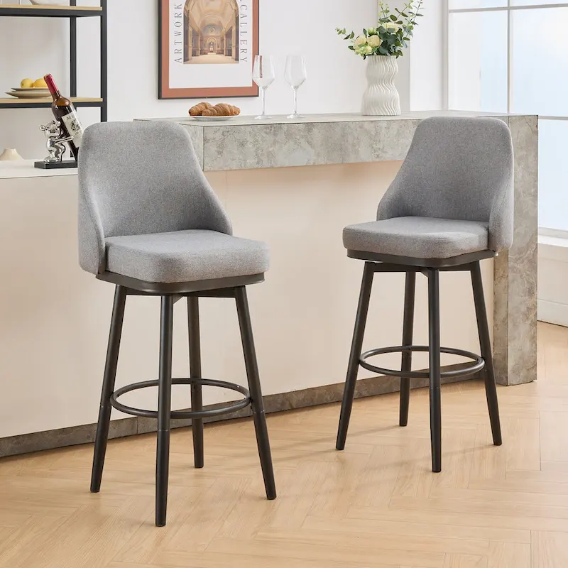 Light Grey / Deep Grey Swivel Bar Stool with Back – 2/4/6 pcs, Adjustable Height 24
