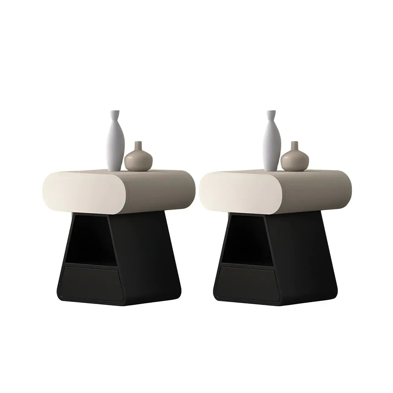 Simple Rectangular Wood Black-White 2 Drawer Nightstand